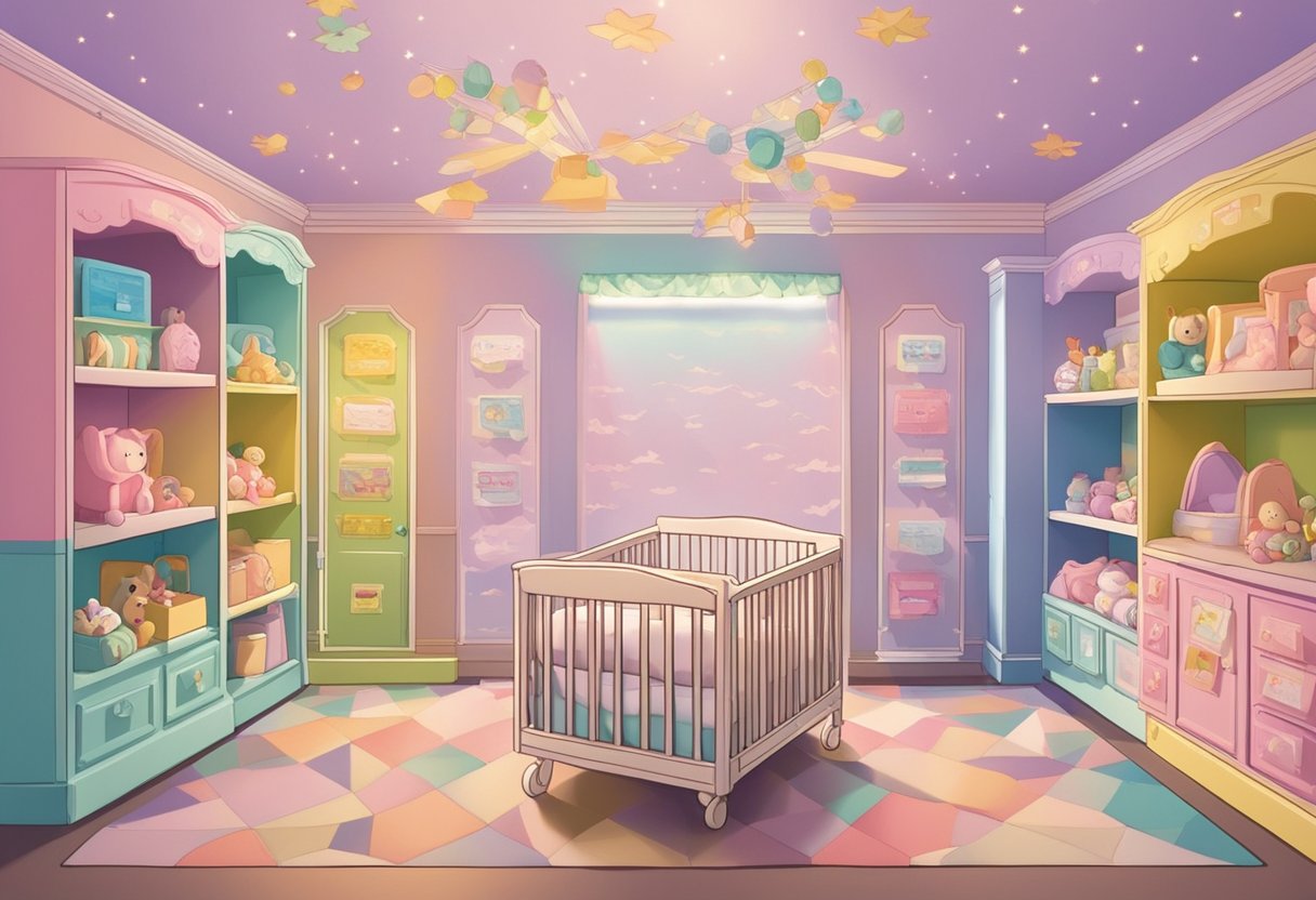 A nursery with a wall covered in colorful name plaques, each reading a different baby girl name ending in "er."