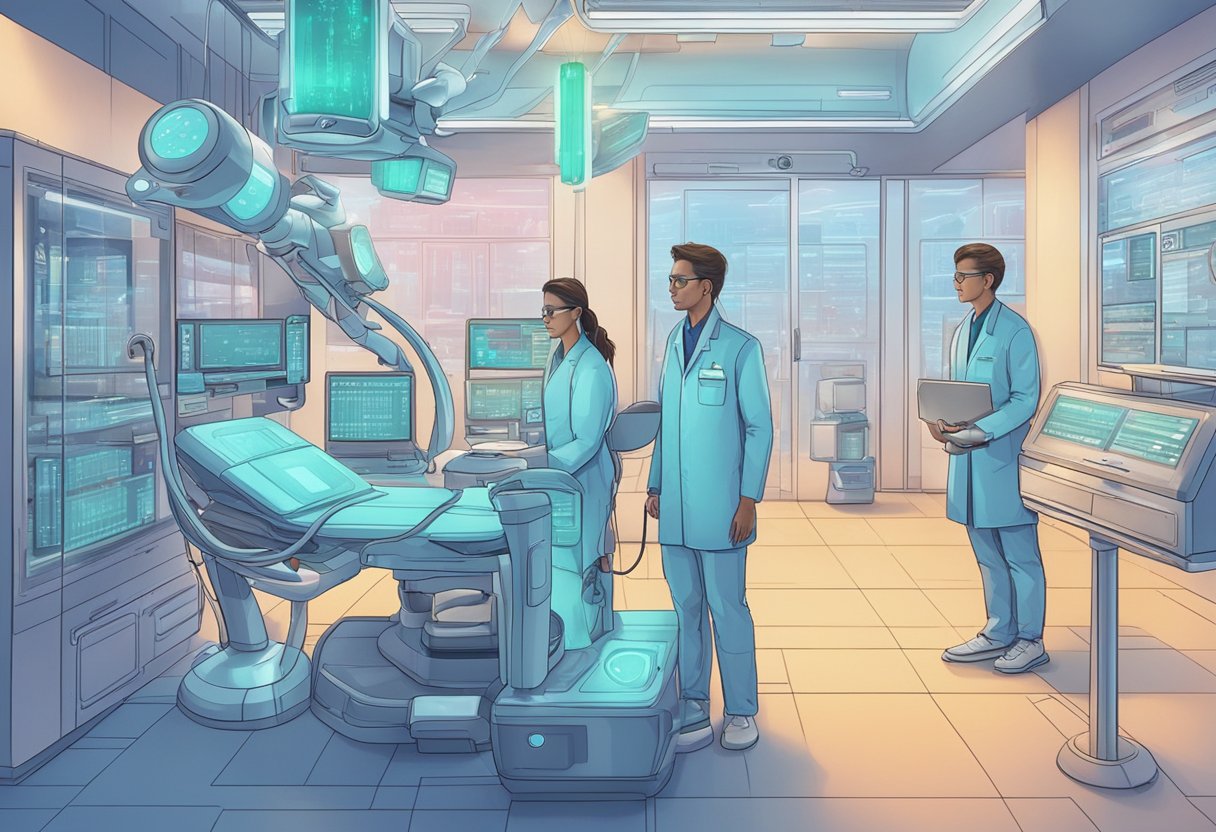 A futuristic AI system scans medical data, creating personalized diagnostic tools for healthcare