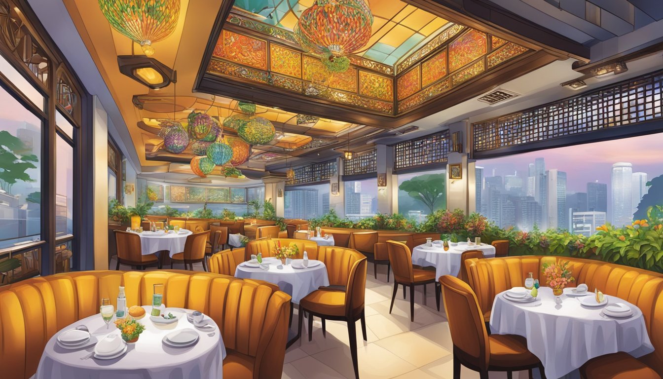 The bustling atmosphere of Shivam Restaurant in Singapore, with colorful decor and aromatic scents filling the air