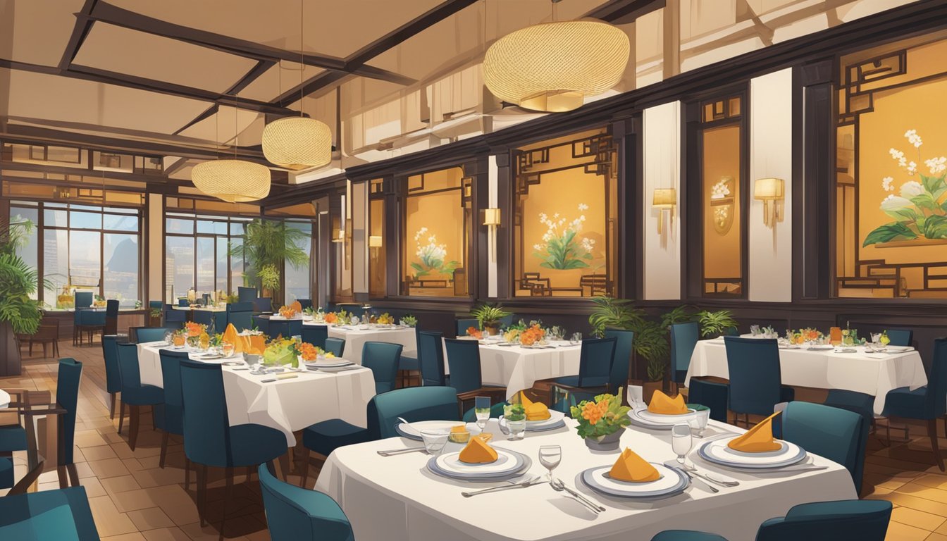 The bustling dining room of Asia's Top 50 Restaurants, with elegant table settings and a vibrant atmosphere