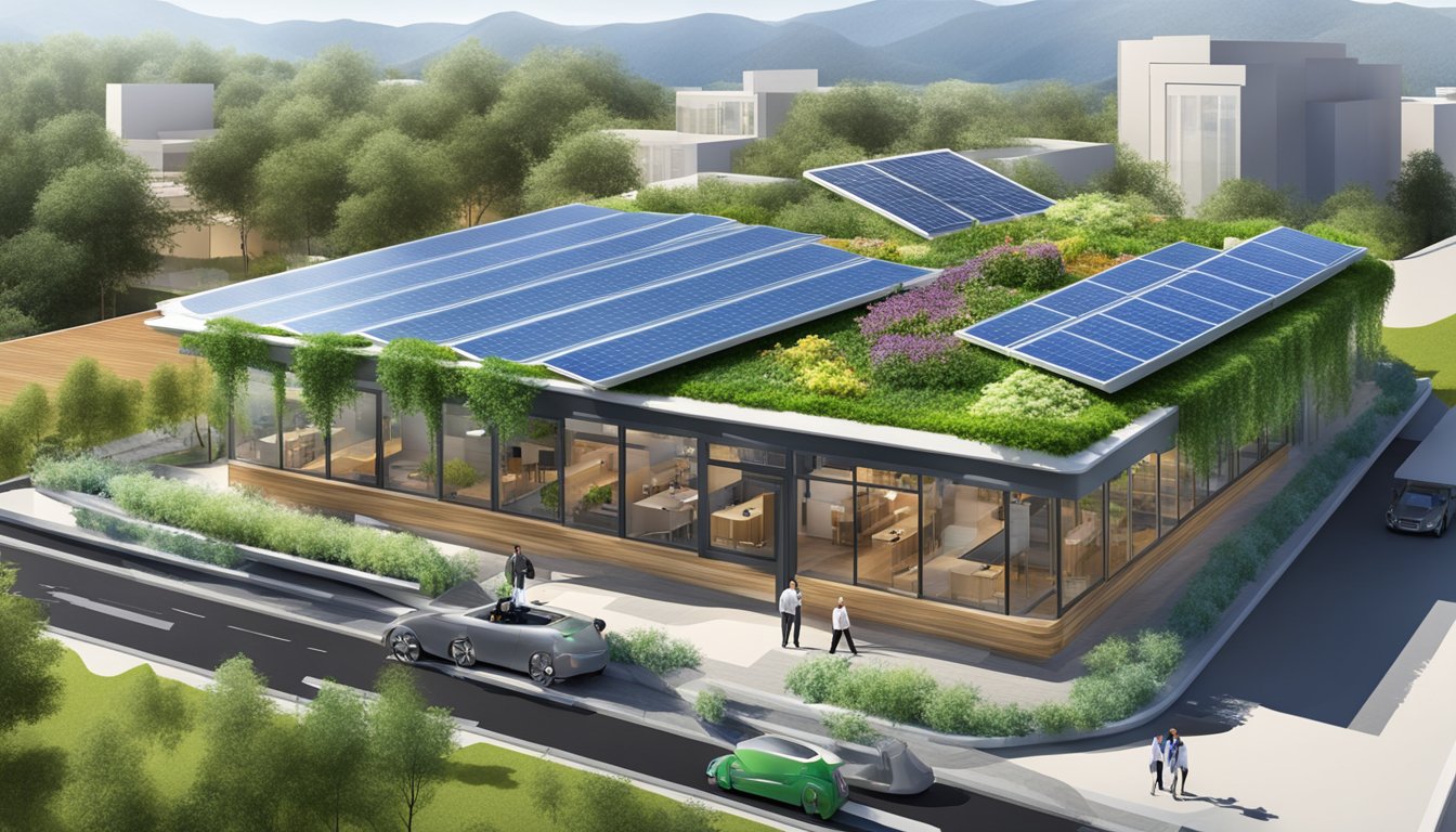 The capitaspring restaurant features eco-friendly design and innovative technology, with solar panels, green walls, and a hydroponic garden
