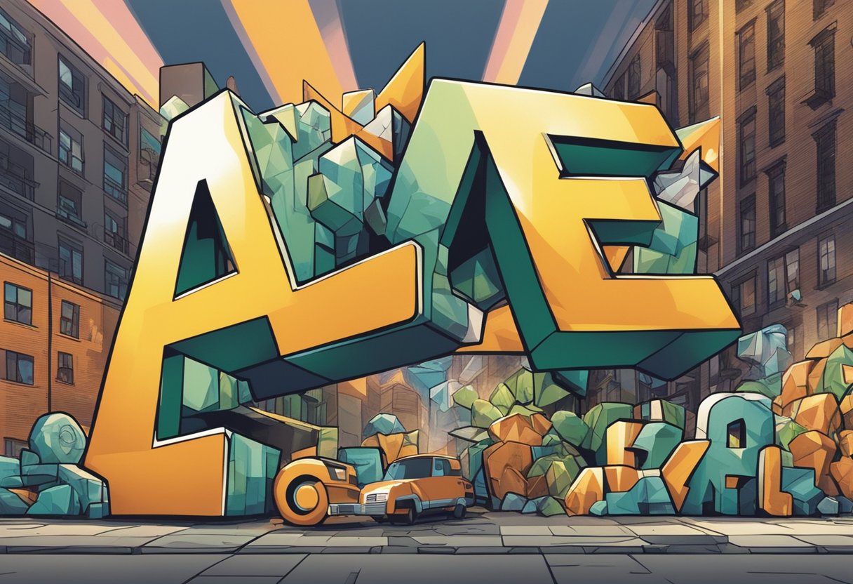 A group of baby names, like "Ace" and "Blaze," stand out in bold, graffiti-style lettering against a gritty urban backdrop