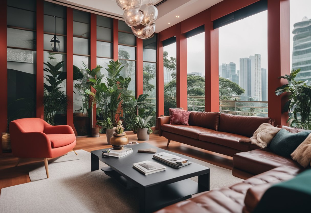 A cozy red house in Singapore with modern furniture