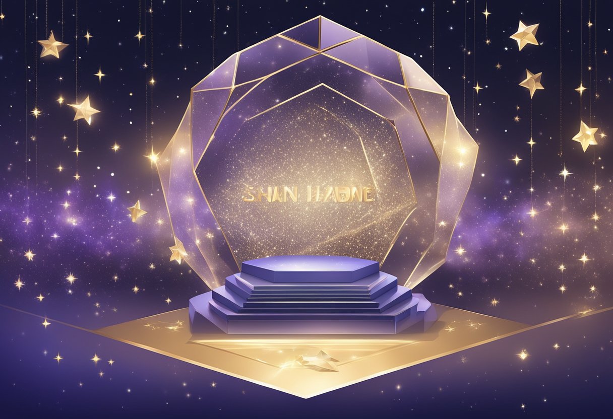 A sparkling display of elegant baby names in bold font against a backdrop of glittering stars and shimmering diamonds