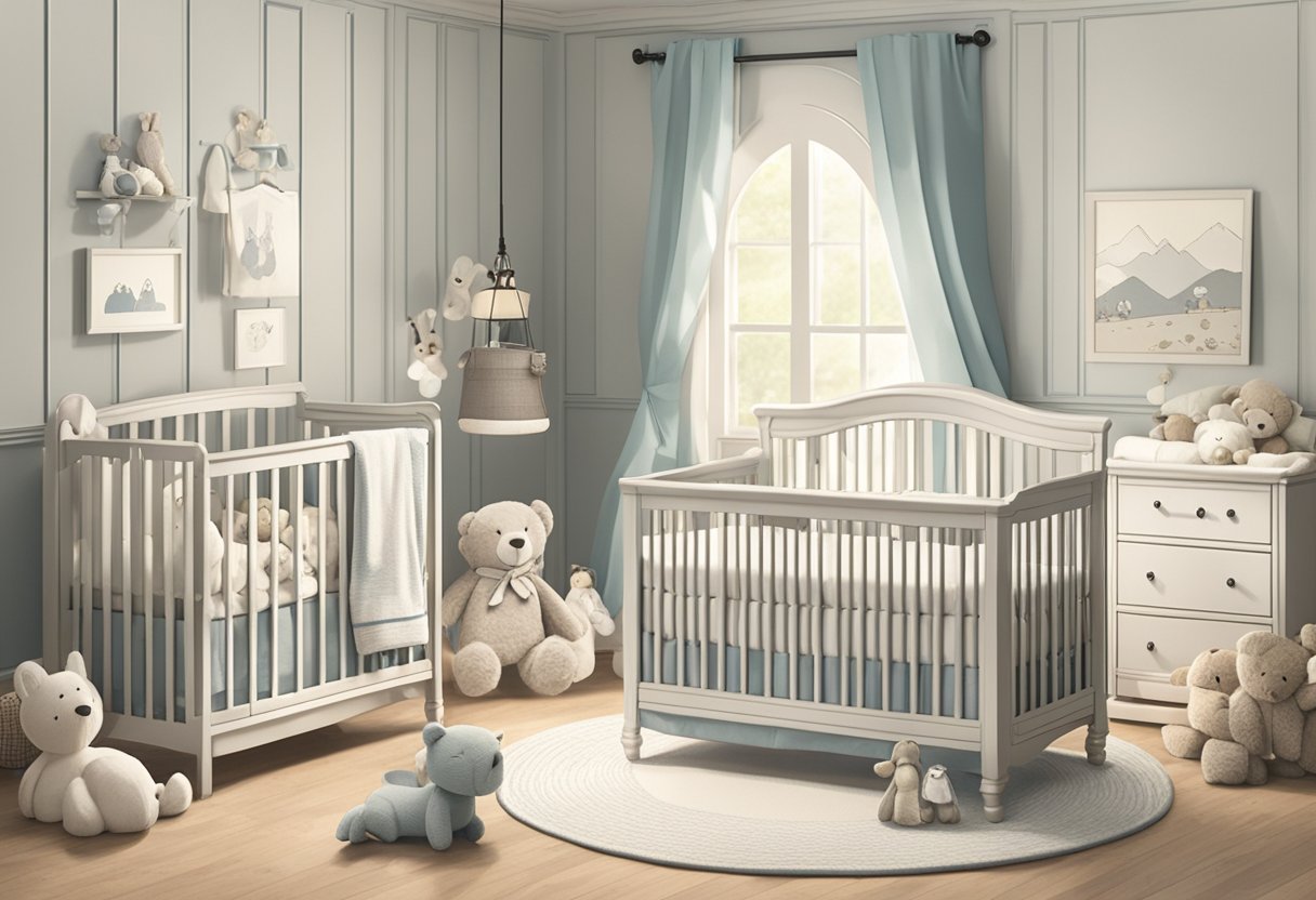 A nursery with "Hayden" written on a crib, surrounded by soft blankets and stuffed animals