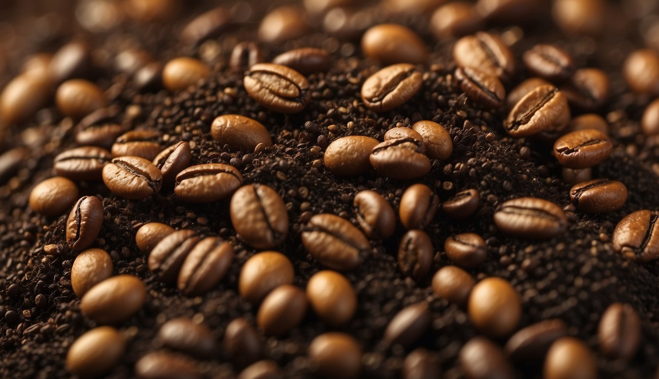 Pests scatter among coffee grounds, used as fertilizer