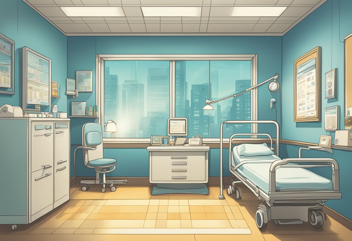 A brightly lit hospital room with a sign reading "Best Names baby names" on the wall