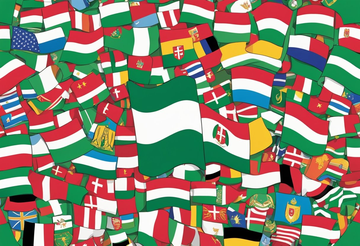 A colorful array of Hungarian flags and traditional symbols surround a list of unique and beautiful baby girl names, creating a vibrant and culturally rich atmosphere for brainstorming