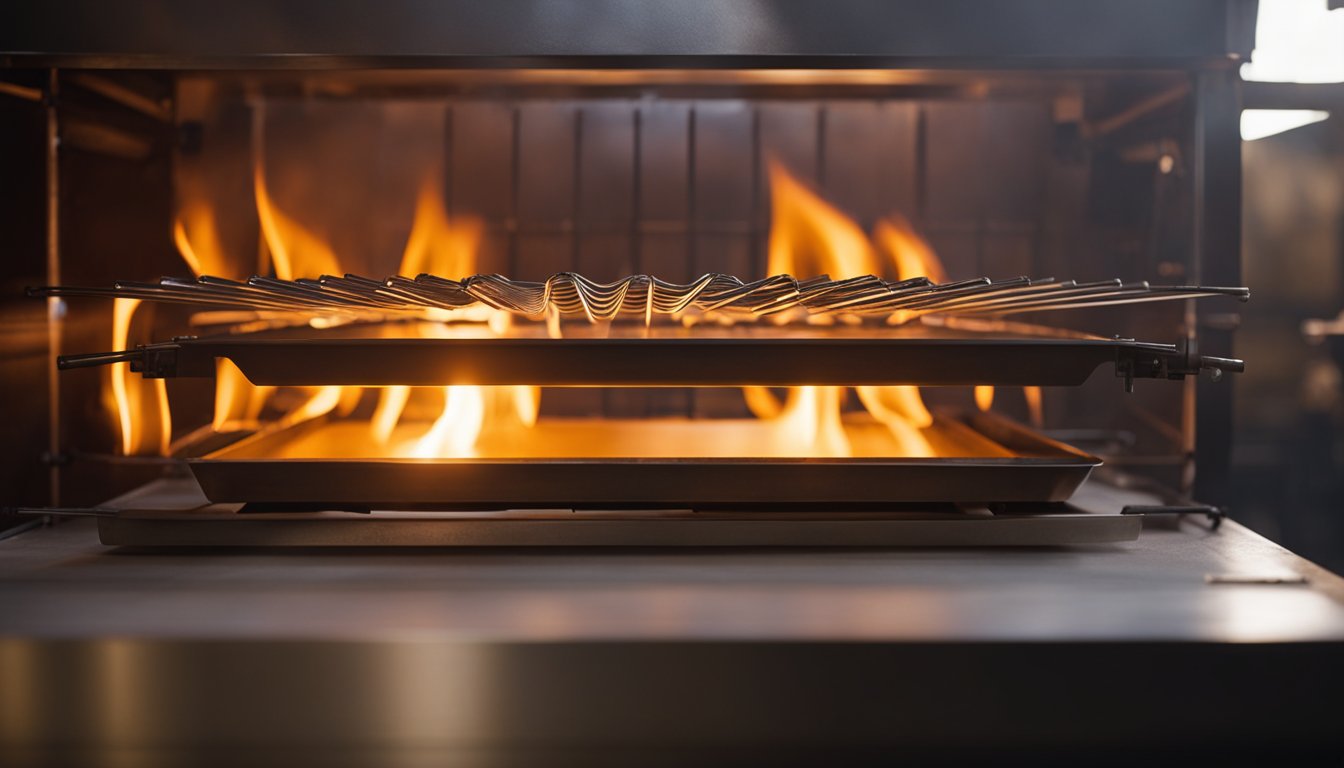 Metal glows orange in the annealing oven. Flames dance around the heated chamber, creating a mesmerizing display of light and heat