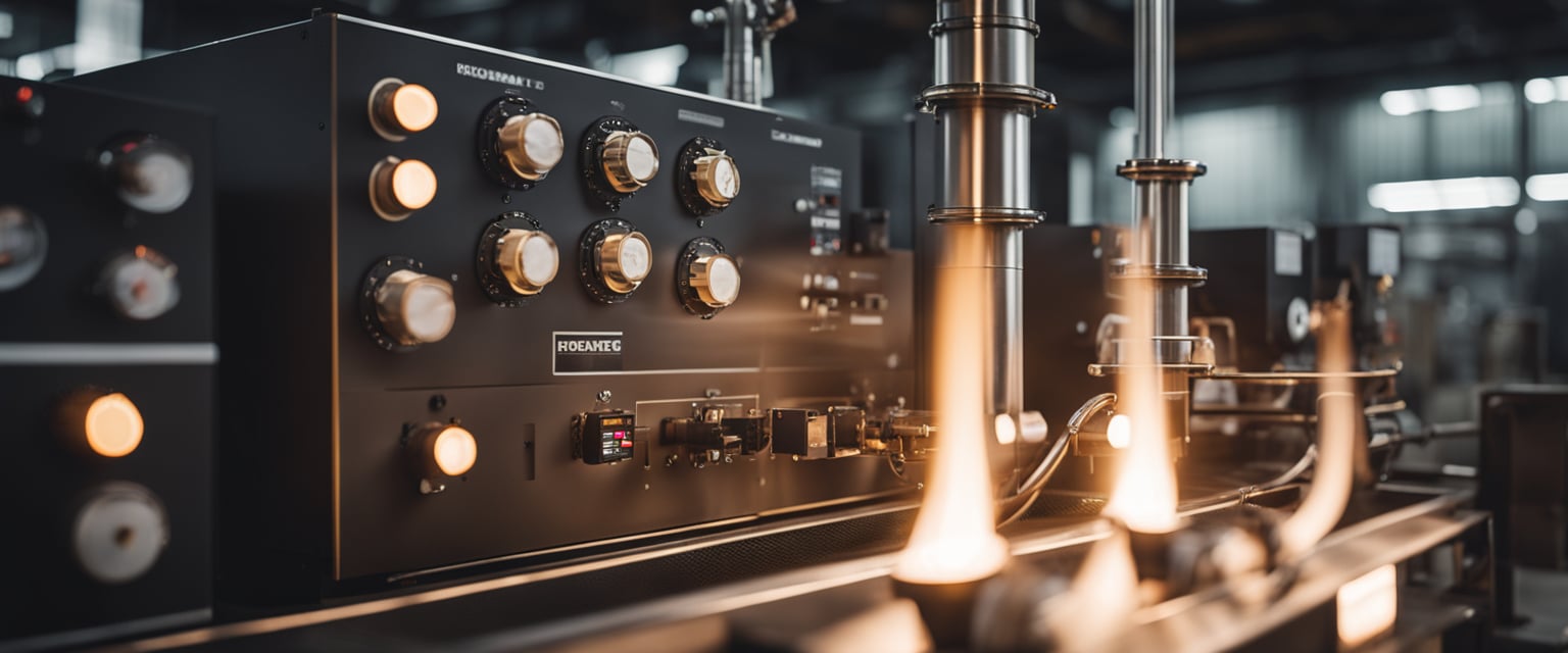 A glowing resistance furnace with heating elements and control panel in an industrial setting