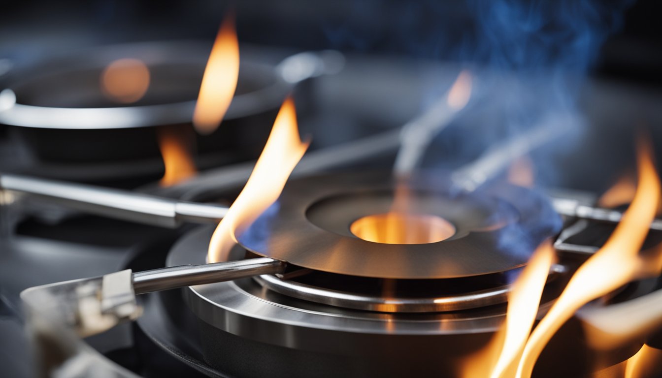 A regenerative burner releases flames into a chamber, where heat is absorbed and recycled to improve fuel efficiency