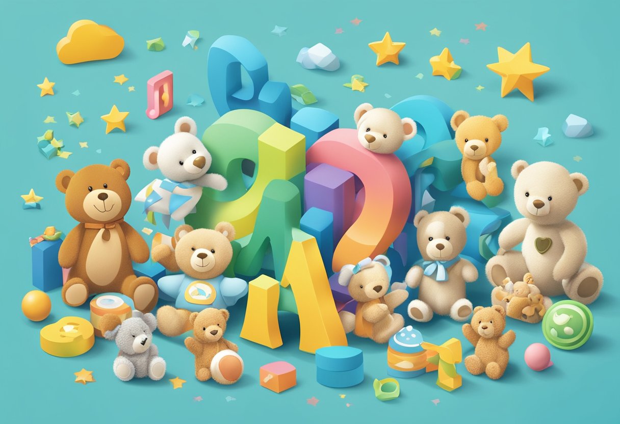 A colorful array of baby boy names with "jha" written in playful fonts, surrounded by baby-related symbols like rattles and teddy bears