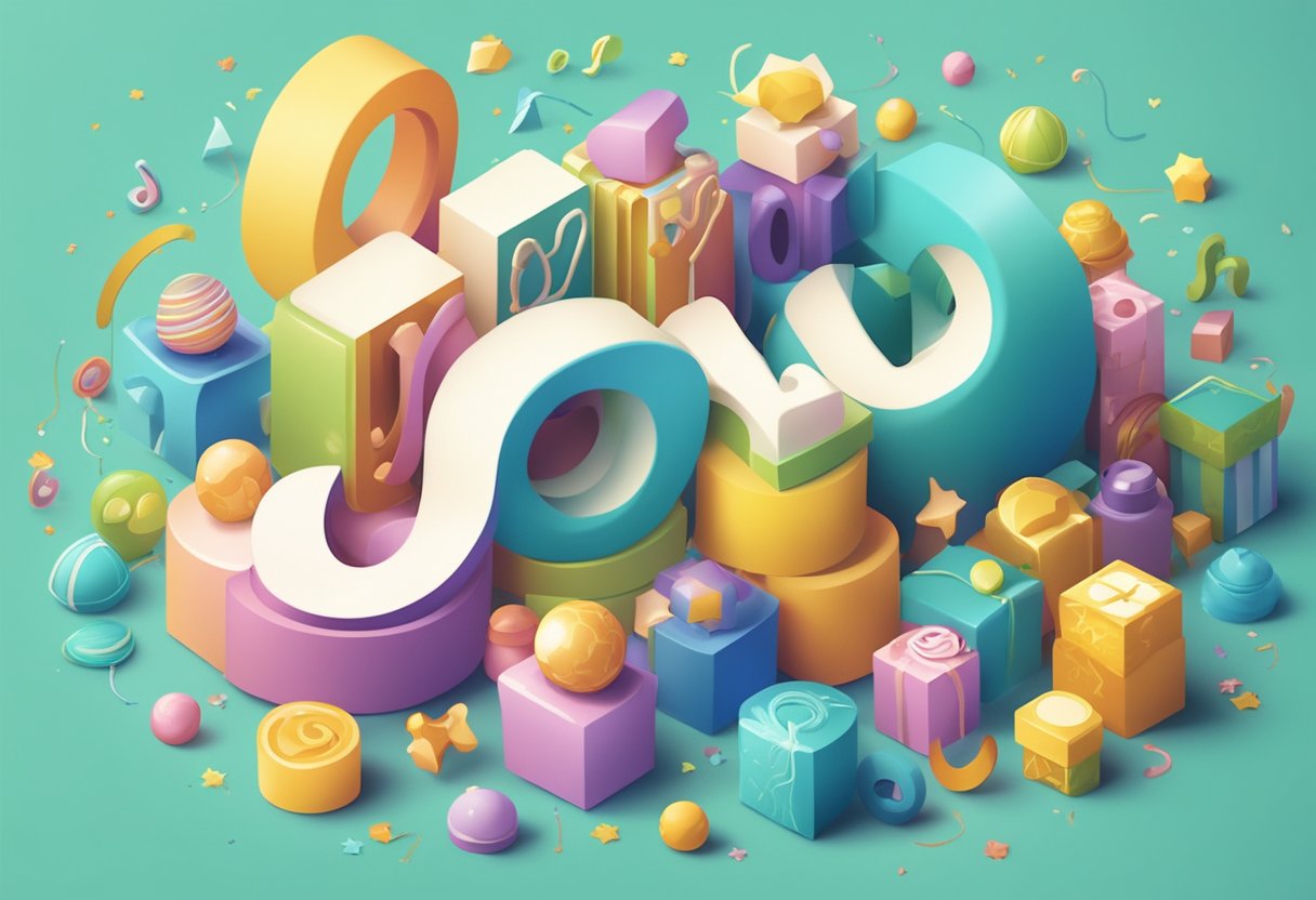 A colorful array of baby items surrounds the word "Joy" written in elegant script, evoking a sense of happiness and excitement