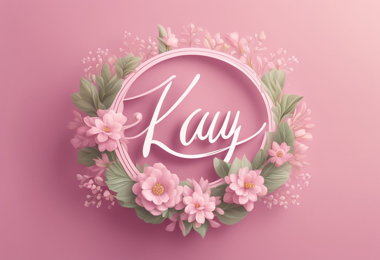 A baby girl's name "Kay" written in cursive on a pink background with delicate floral accents