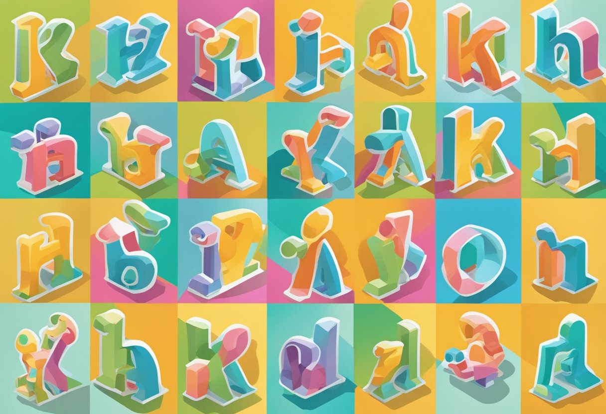 A collection of baby boy names with "kha" written in bold, colorful letters on a vibrant background