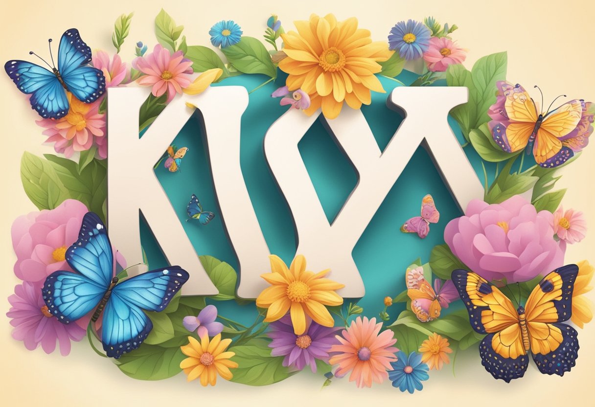 A baby girl's name "Ky" surrounded by colorful flowers and butterflies