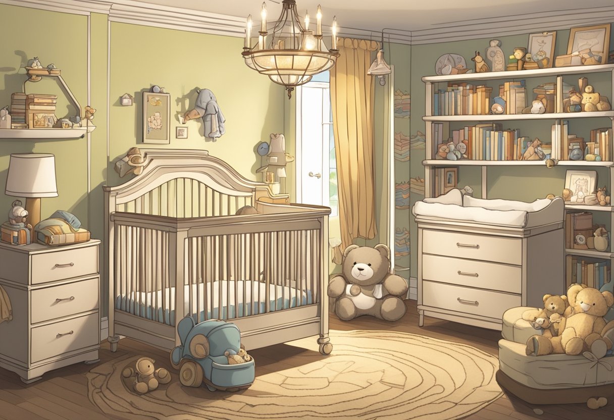 A nursery filled with books and toys, a name plaque reading "Leigh" above a cozy crib