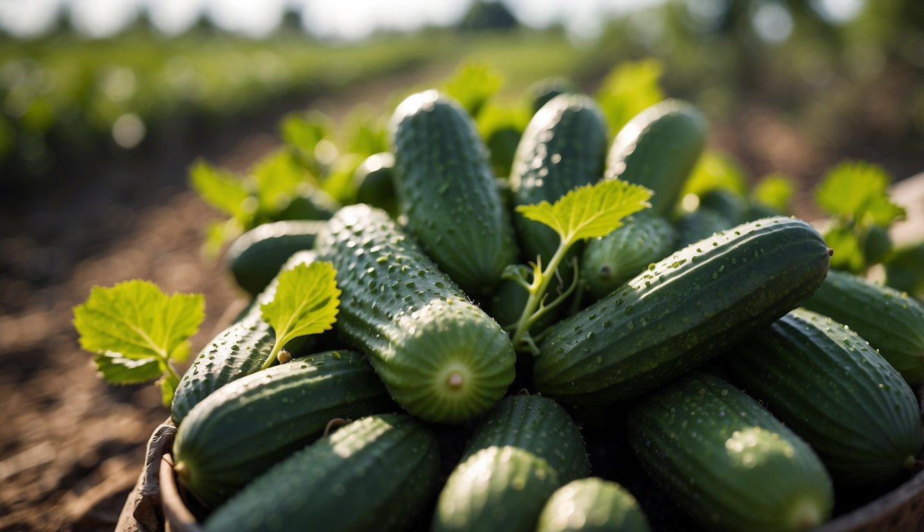 Cucumbers growing in the shade, being harvested, and carefully handled for post-harvest care