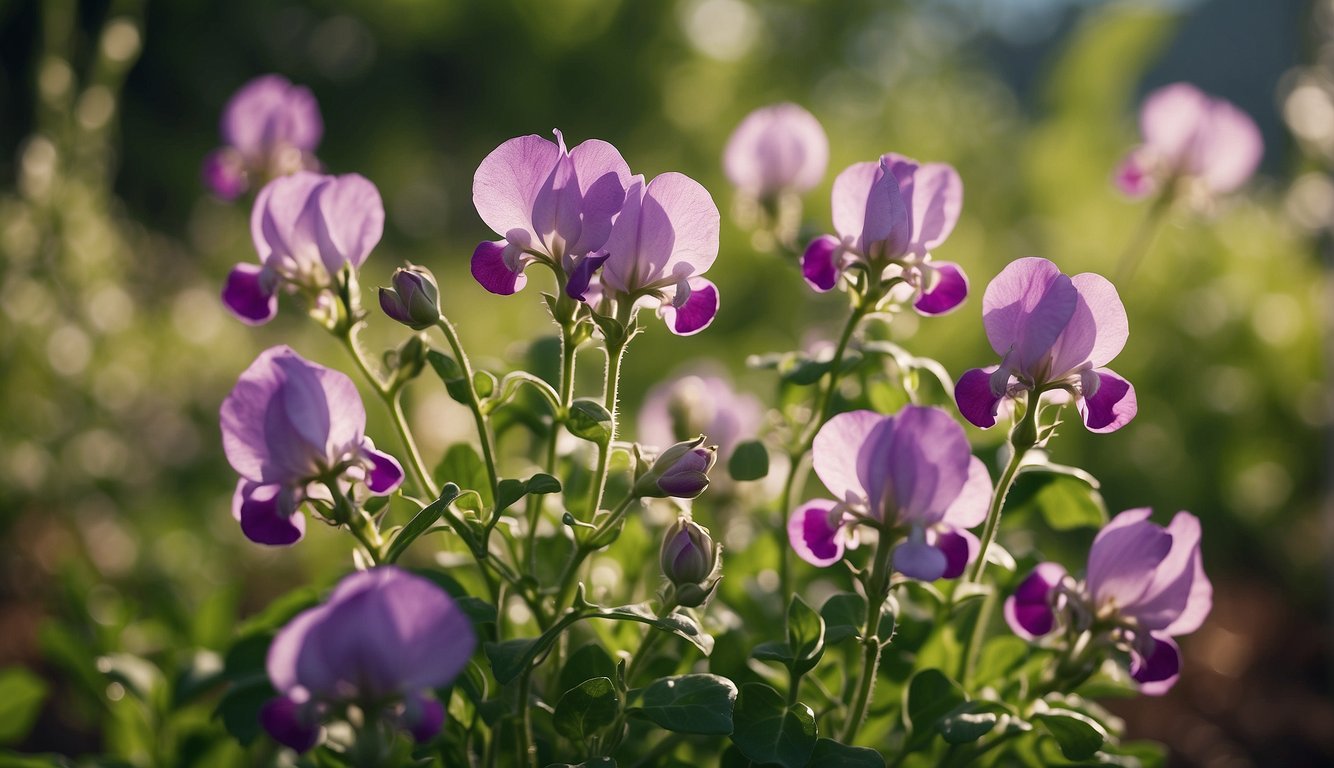 The sweet pea shrub thrives in well-drained soil and full sunlight, with regular watering and occasional fertilization for optimal growth