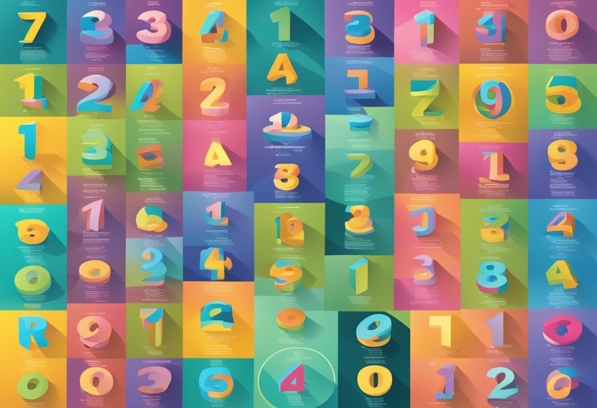 A colorful array of numbered baby names displayed on a vibrant background