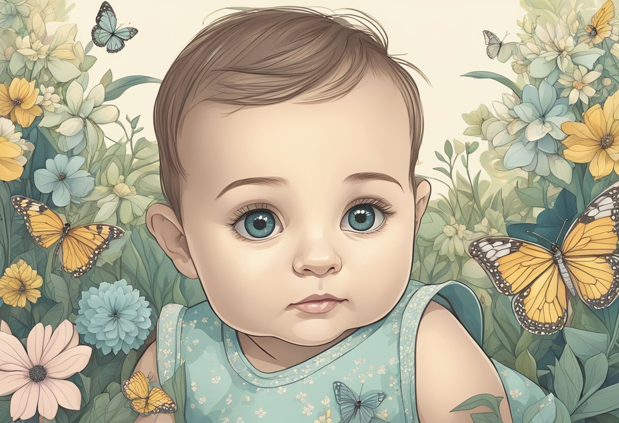 A baby girl's name, Oakley, surrounded by delicate flowers and butterflies