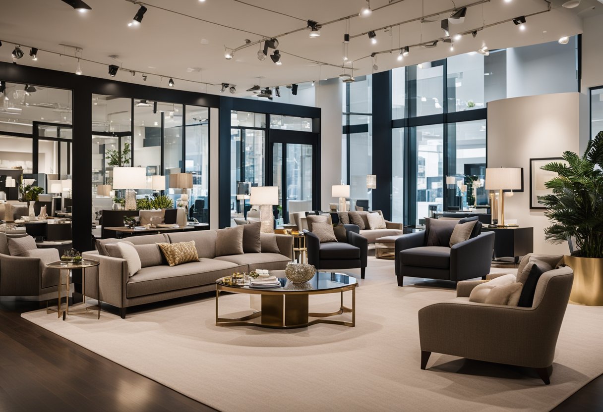Customers browse Logan Furniture's diverse collection, admiring sleek modern designs and classic pieces. The showroom is filled with elegant sofas, luxurious beds, and stylish dining sets