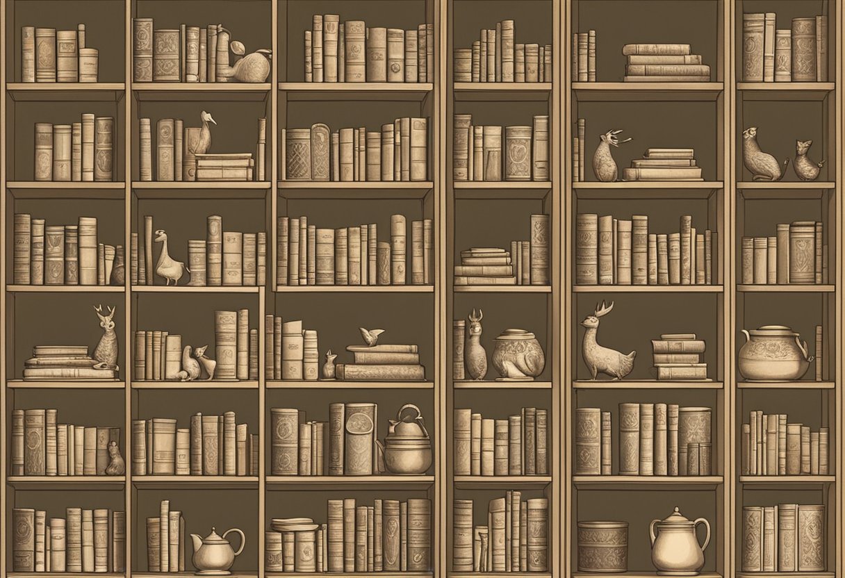 A collection of traditional and religious baby names displayed on a vintage bookshelf