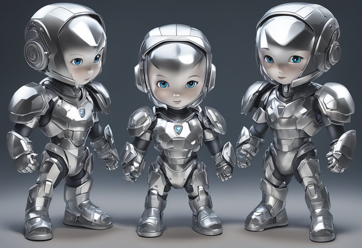 Three baby metal characters stand together, looking confident and powerful. Their names are displayed above them in bold, metallic lettering