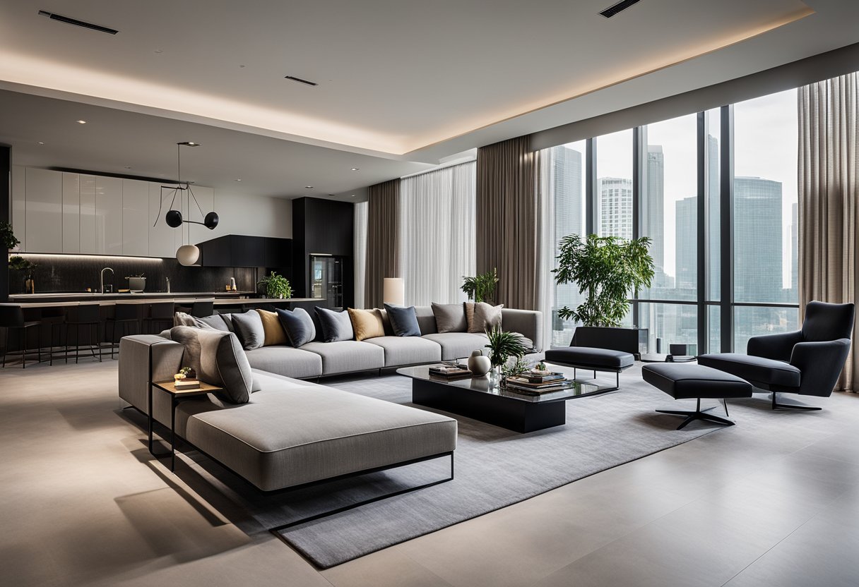 A sleek, modern living room with Minotti furniture in Singapore. Clean lines, luxurious fabrics, and sophisticated design