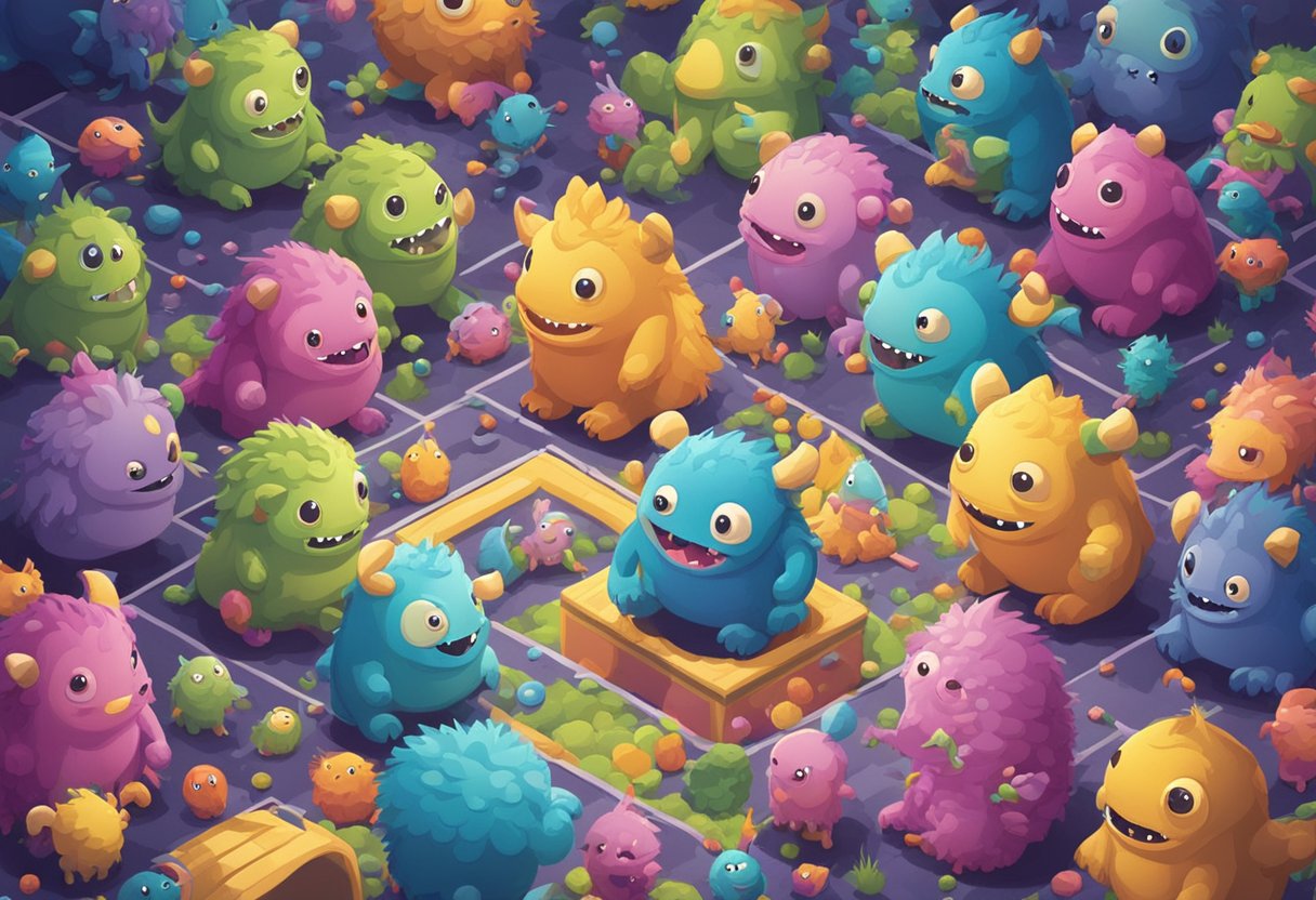 A group of baby monsters playing in a colorful, chaotic nursery