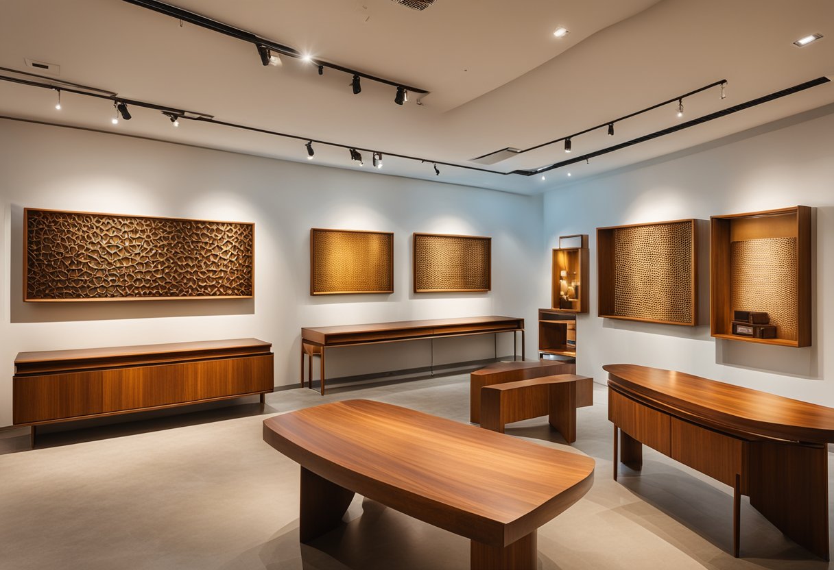 A spacious gallery showcases stunning teak furniture, meticulously crafted and displayed in curated collections