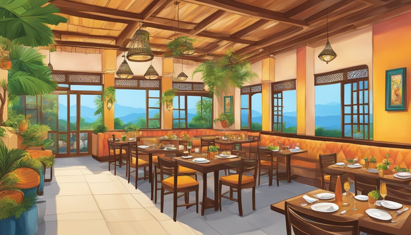 The bustling shakuntala restaurant is filled with the aroma of spices and sizzling dishes, colorful decor adorns the walls, and soft ambient music sets a lively yet relaxed atmosphere