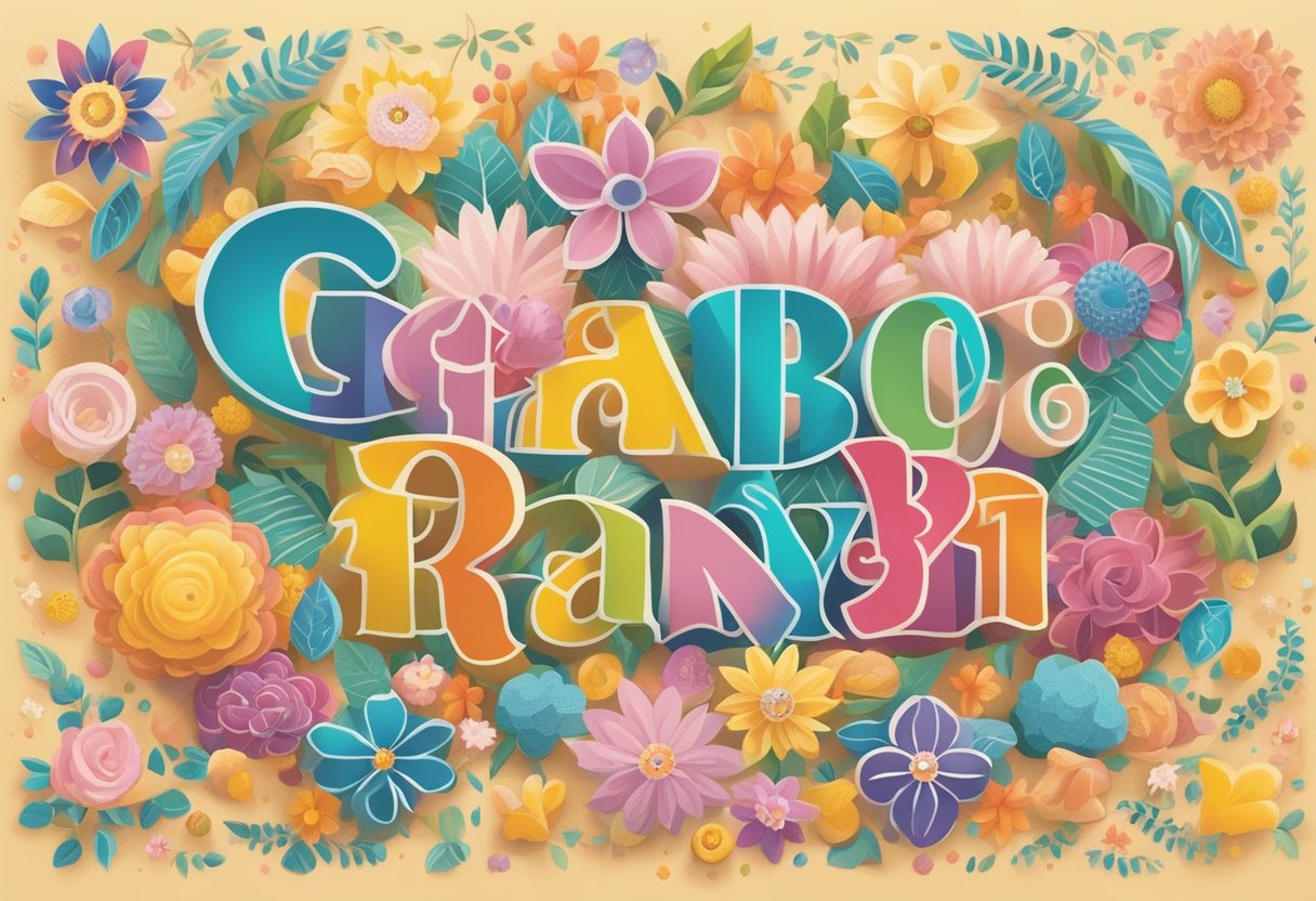 A colorful array of traditional Filipino symbols and patterns surround the words "Good Names: Philippine Baby Girl Names" in bold, playful lettering