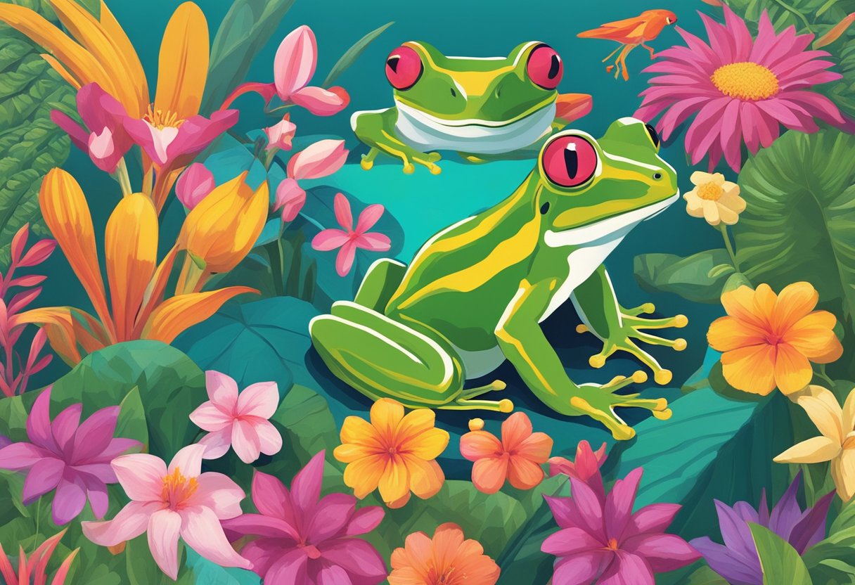 A colorful array of traditional Puerto Rican symbols and imagery, such as coqui frogs, vejigante masks, and flamboyant flowers, fill the background while the words "More Name Ideas" are prominently displayed in the foreground