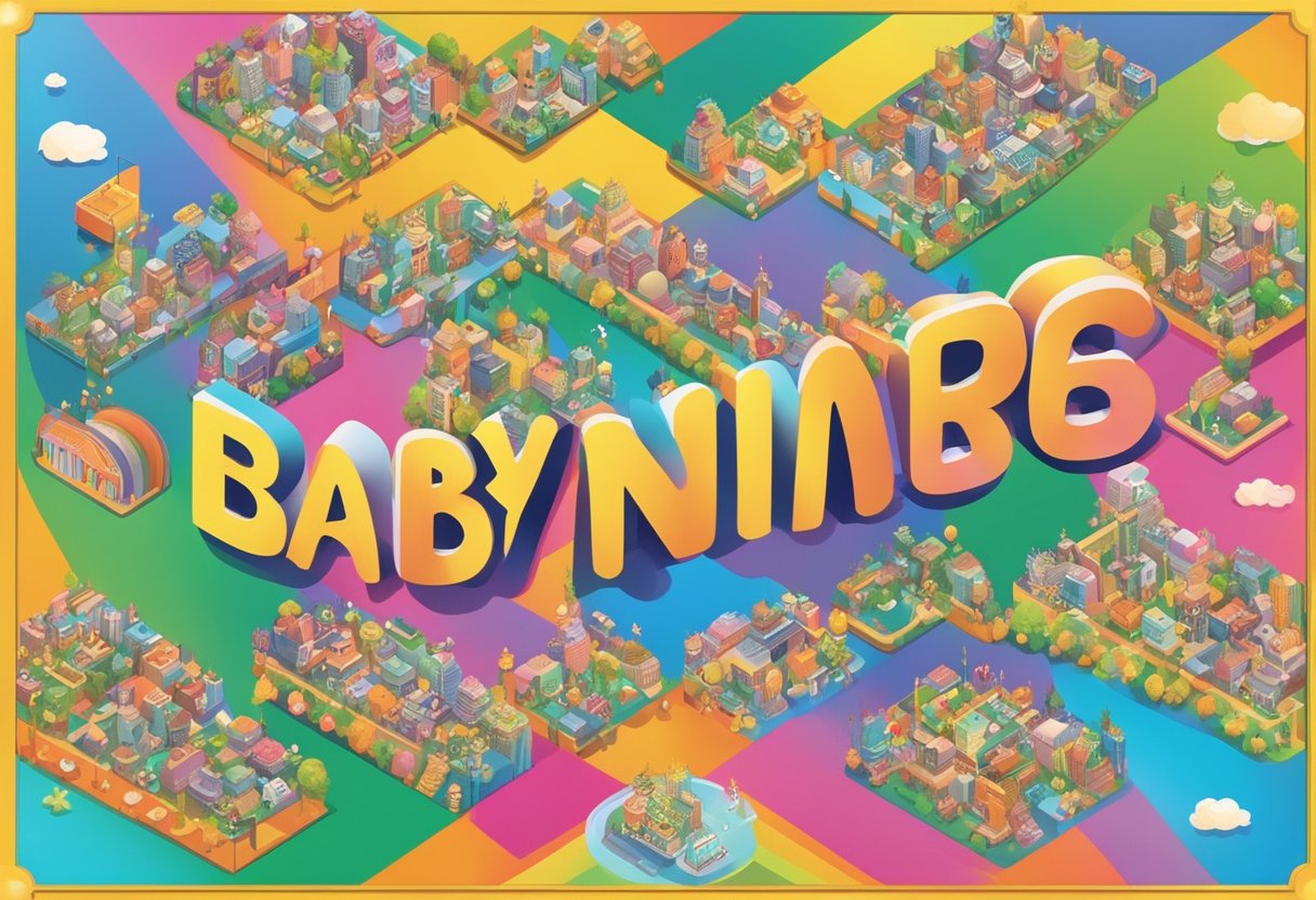 A comical display of over-the-top baby names on a colorful banner