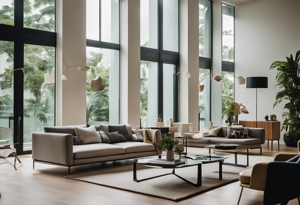 A modern living room with Vitra furniture in Singapore, featuring sleek sofas, elegant chairs, and stylish coffee tables