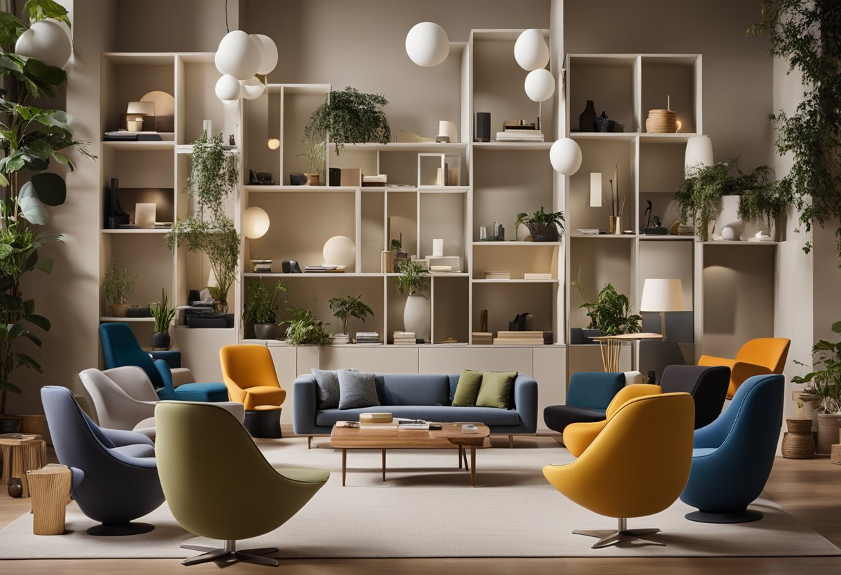 A room filled with diverse Vitra furniture, from iconic chairs to modern sofas, arranged in a stylish and inviting setting