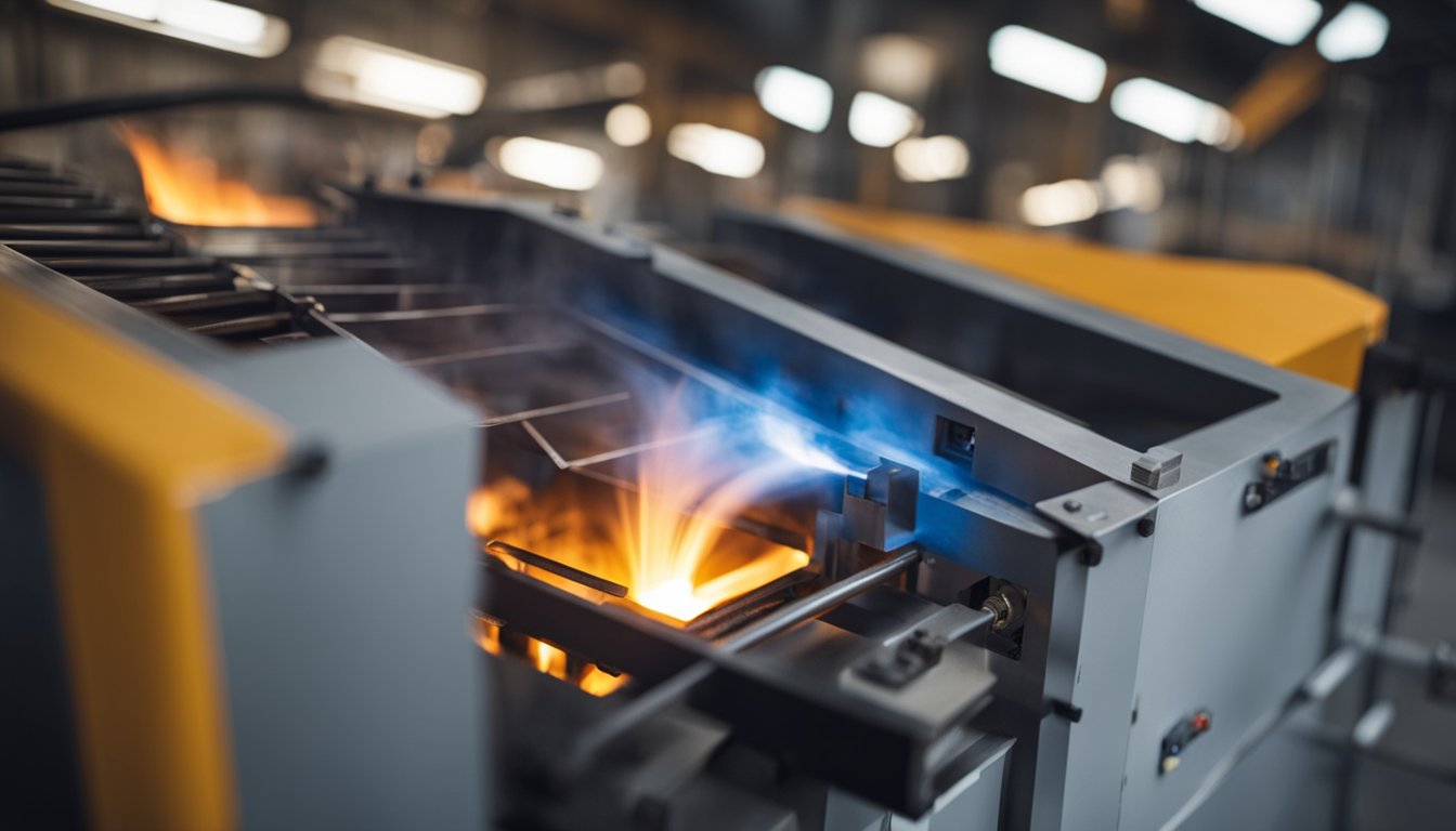 The post-weld heat treatment furnace is heating metal components at high temperatures with controlled parameters