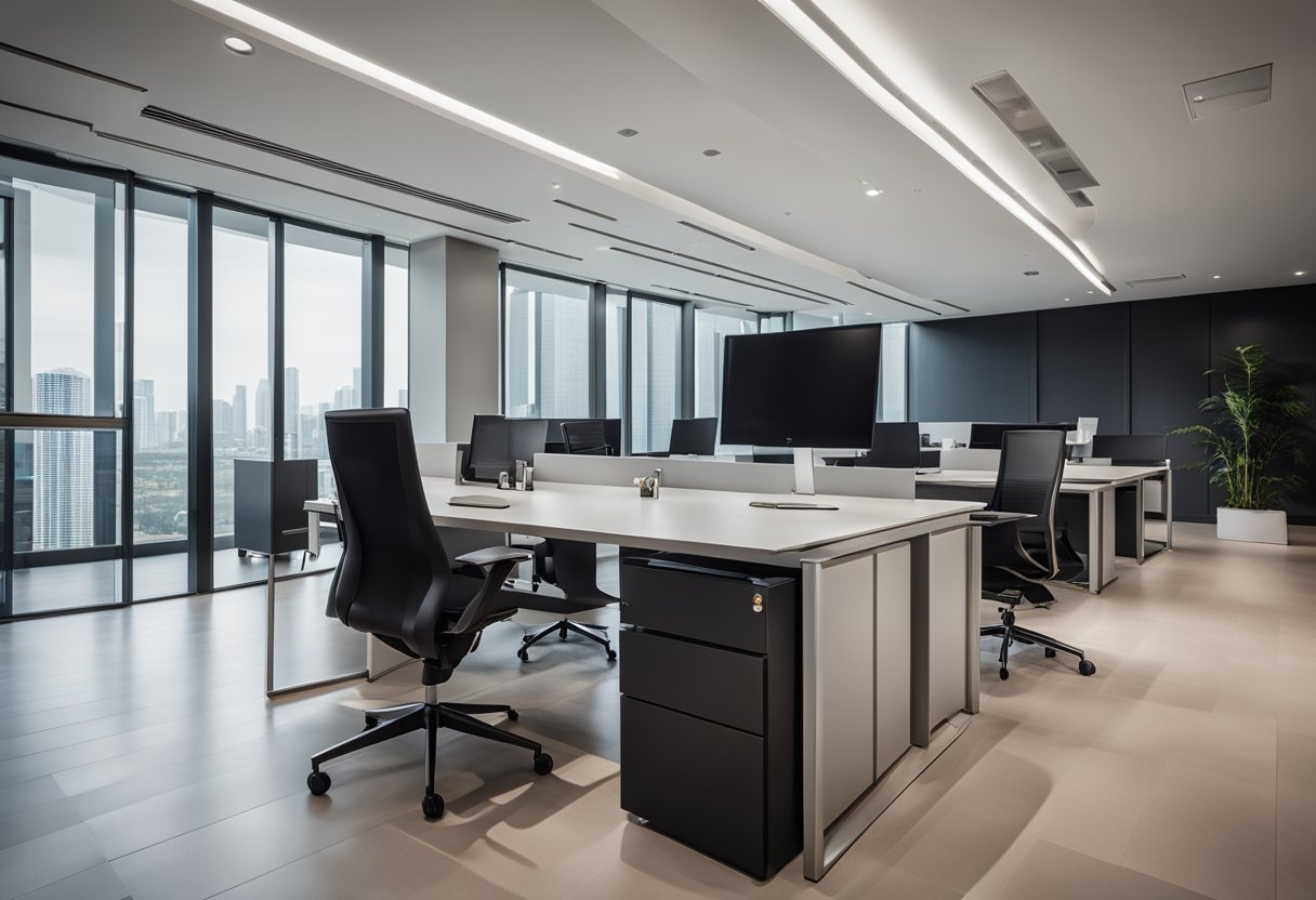 A sleek, modern office space with stylish, high-quality furniture arranged in a professional setting. The furniture exudes elegance and durability, showcasing the services and quality of Wilson Office Furniture in Singapore