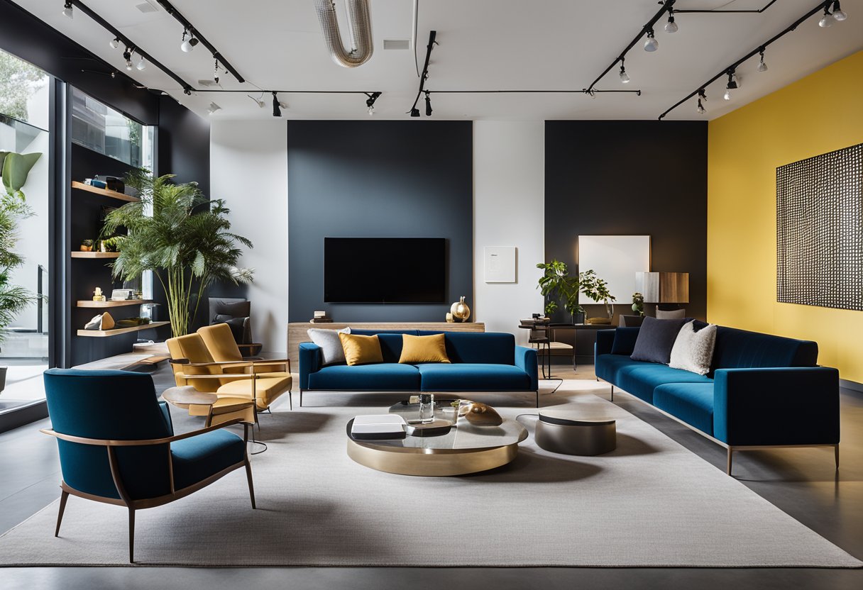 A modern showroom filled with sleek, minimalist furniture displays. Clean lines, bold colors, and innovative designs create an inviting space for exploring Xtra's designer furniture collections