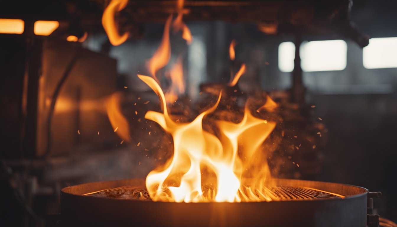 The regenerative burner flames roar inside the reheating furnace, heating the metal to a glowing orange