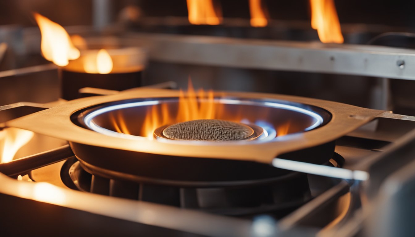 A regenerative burner technology in use inside a reheating furnace, with flames heating the metal interior