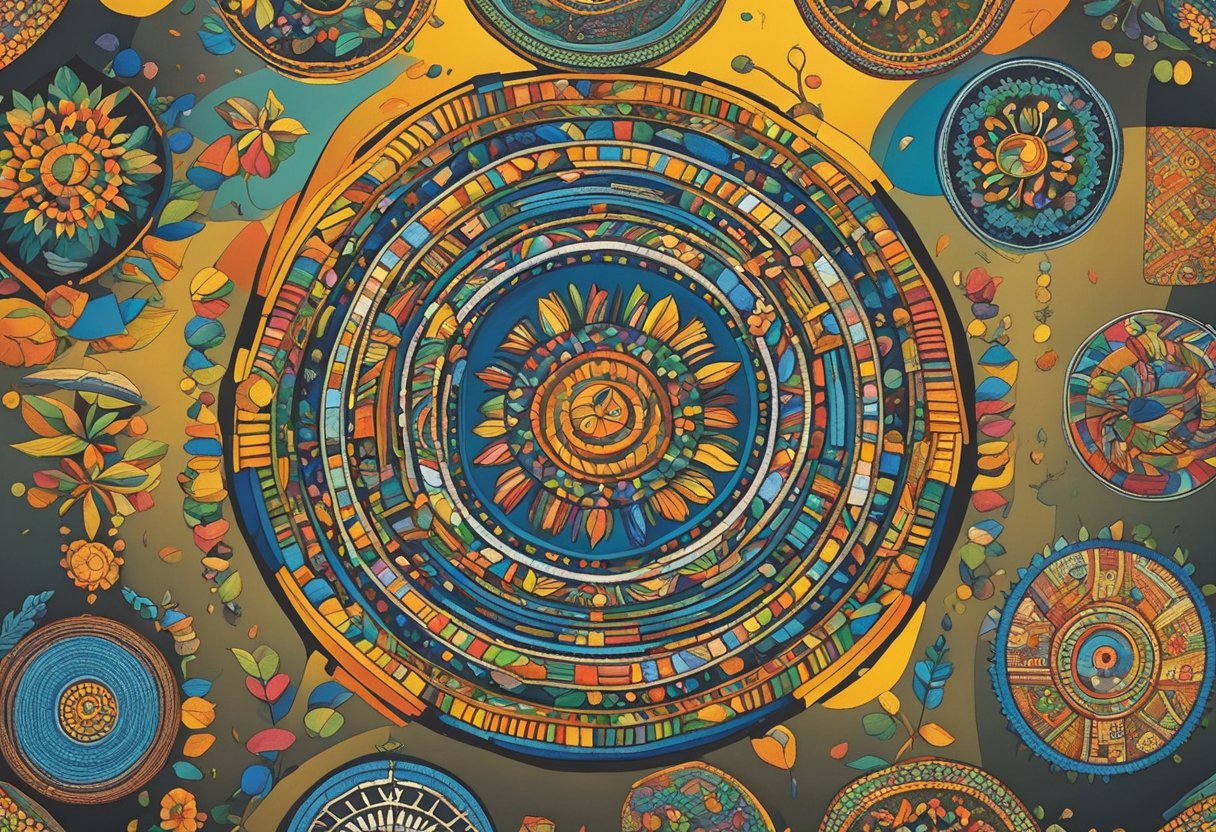 A colorful array of traditional sepedi symbols and patterns, arranged in a circular pattern, representing the diverse and rich cultural heritage of the sepedi people