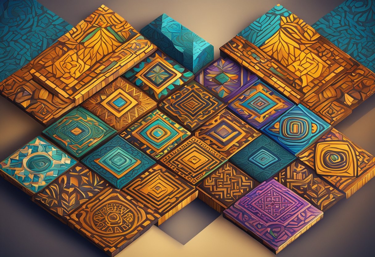 Colorful name tiles arranged on a vibrant background, surrounded by traditional African patterns and symbols