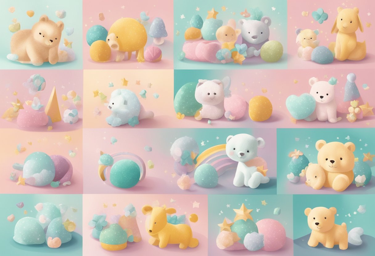 A collection of baby girl names displayed on a pastel-colored background with playful and whimsical fonts