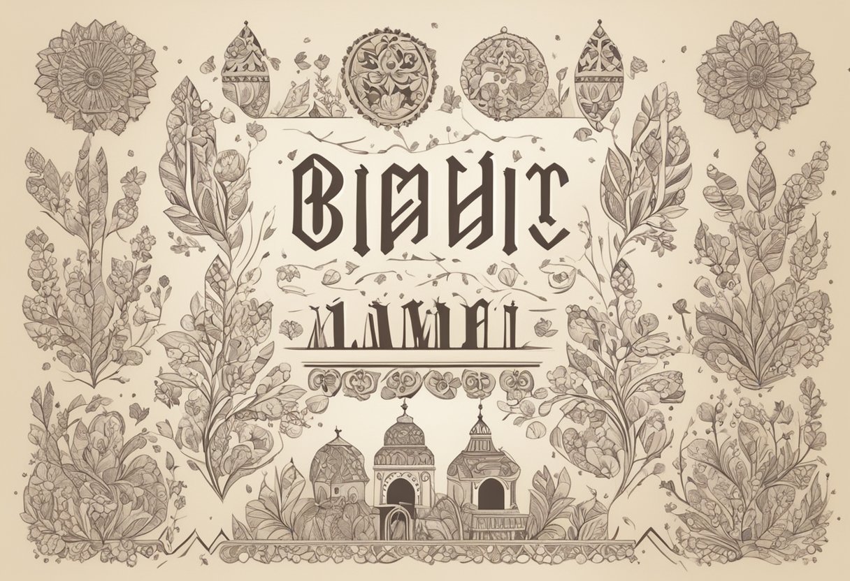 A collection of Slavic baby girl names arranged in a decorative font with traditional folk art motifs in the background