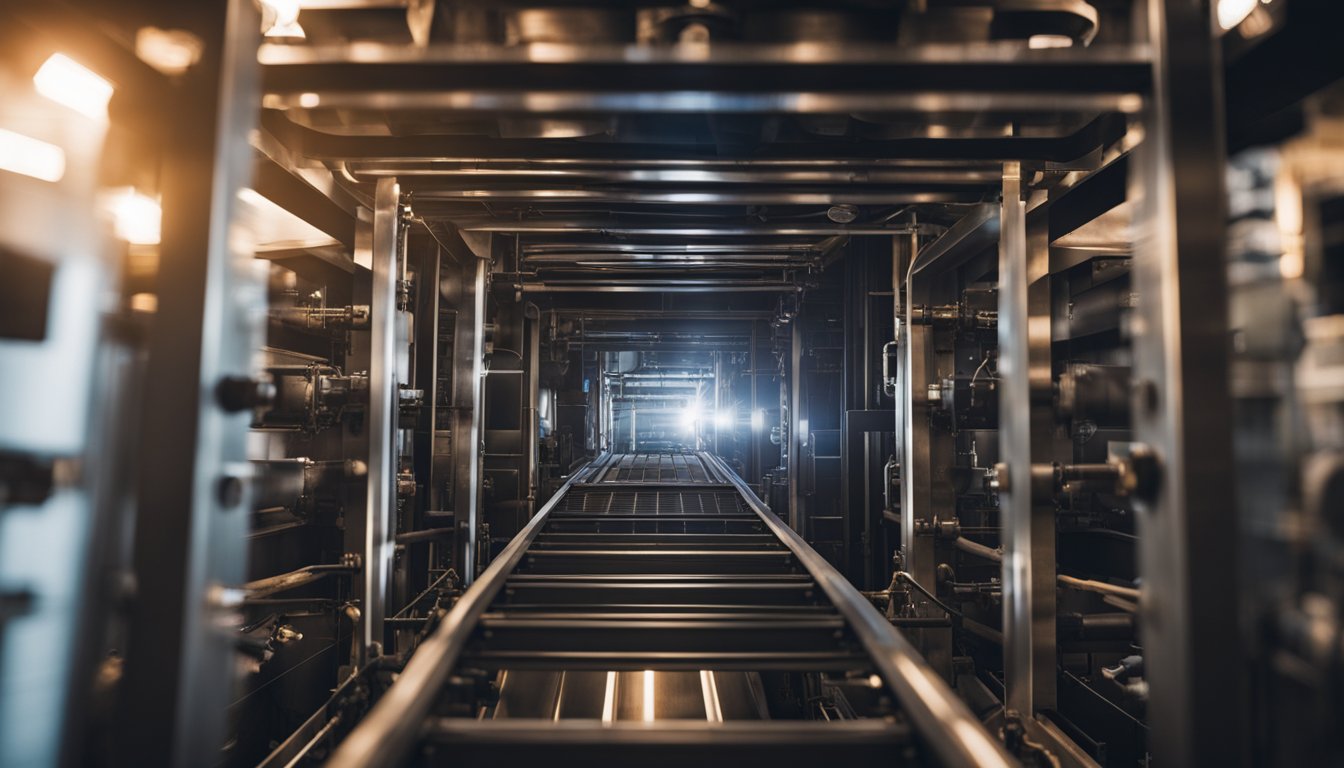 A walking beam furnace with structural components in motion