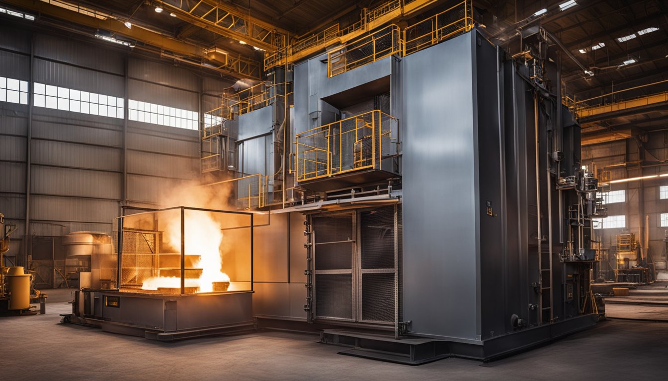 A 30-ton aluminum melting furnace in a construction setting