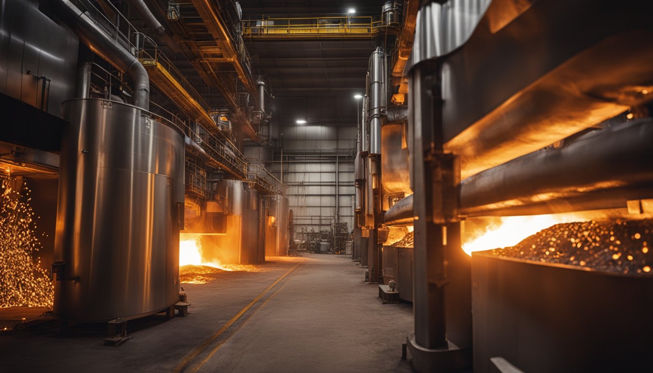 30 tons of aluminum melting in a large furnace with heating technology