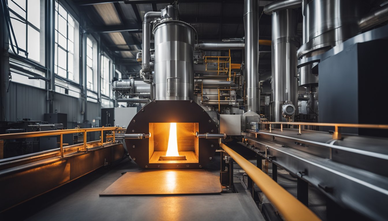 An annealing furnace heats metal for heat treatment, with temperature control and a protective atmosphere